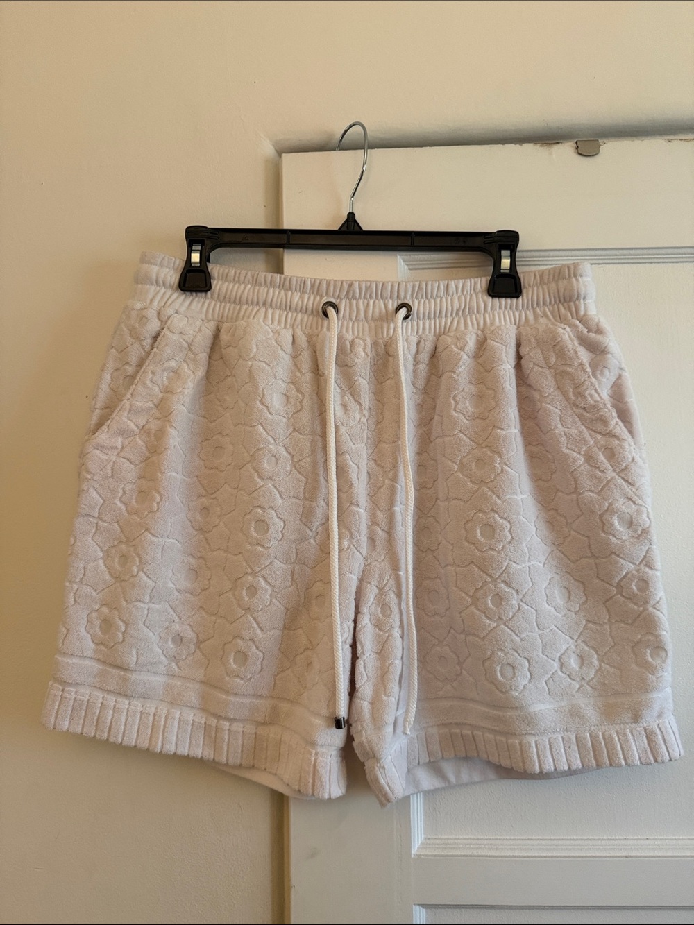 Comfort Floral Terry Drawstring Shorts - White